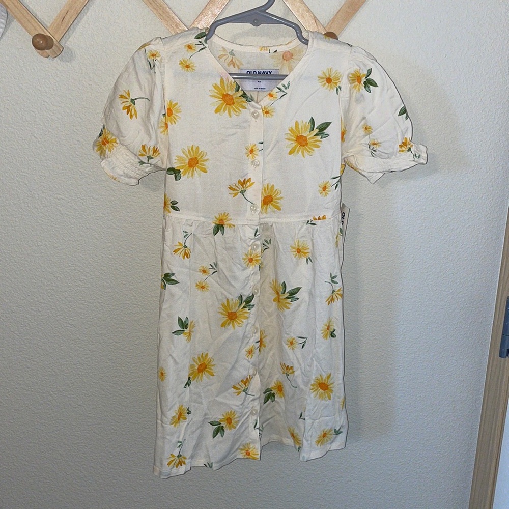 Old Navy Cream Floral Printed Puff-Sleeve Button-Front Dress for Toddler Girls